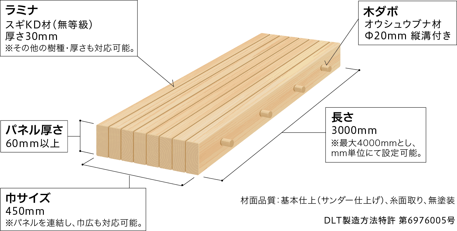 木ダボ接合積層材 DLT（Dowel Laminated Timber） ハセマン